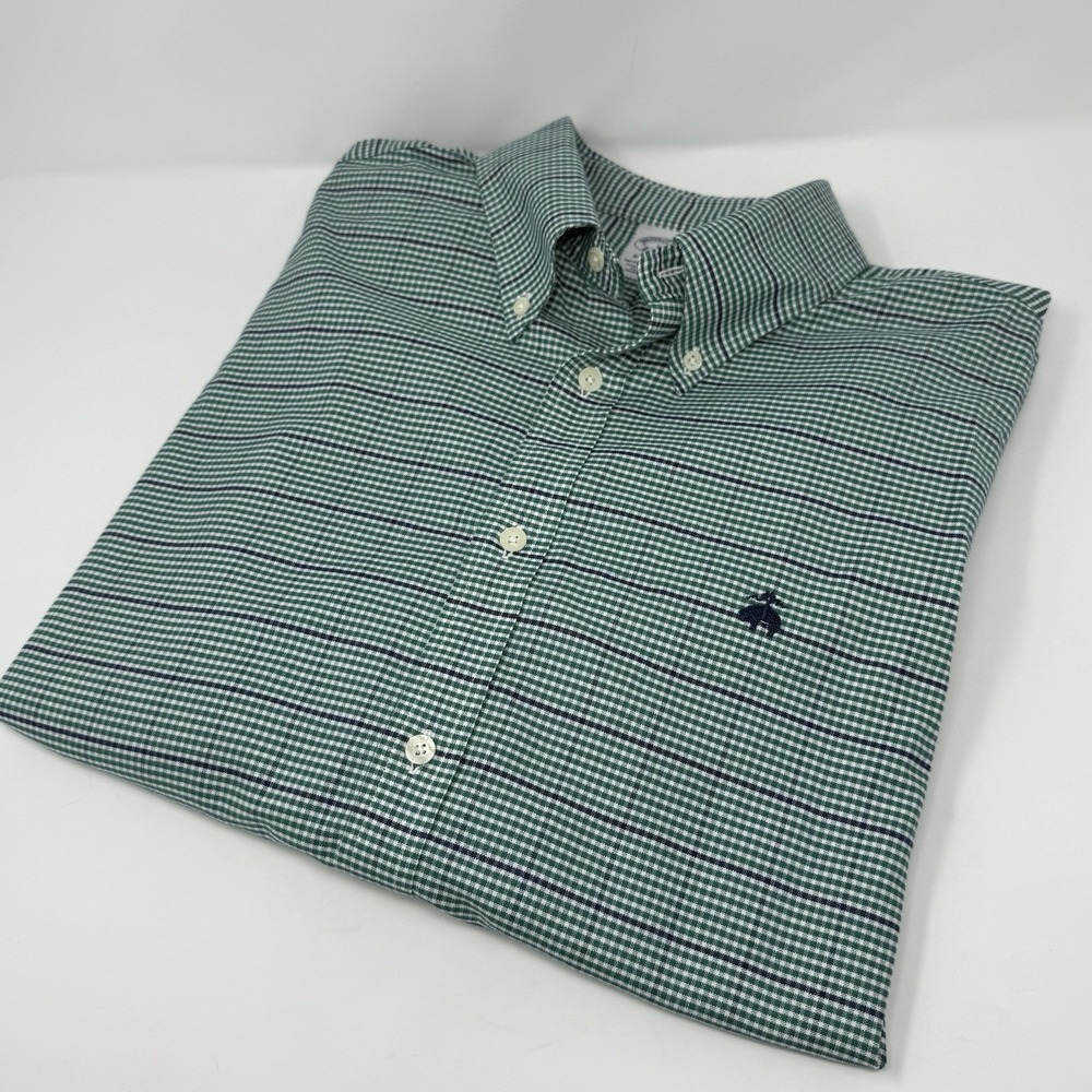 Brooks Brothers Dress Shirt XL Green Check Non-Iron Business Long Sleeve Men